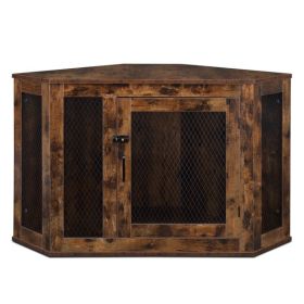 HOBBYZOO Furniture Corner Dog Crate, Lockable Doors, Dog Kennel with Wood and Mesh, Dog Crate for Small/Medium Dogs, Pet Crate Furniture, Dog Hou