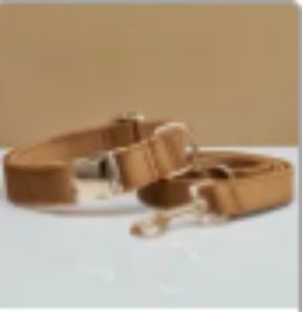 Multiple Colour Velvet Personalise Dog Collar Leash Set With Bow (Option: Coffee set-L)